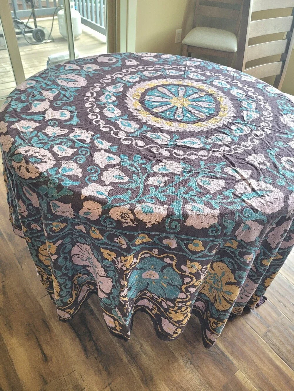 Urban Outfitters Boho Floral Round Tablecloth in Teal and Purple